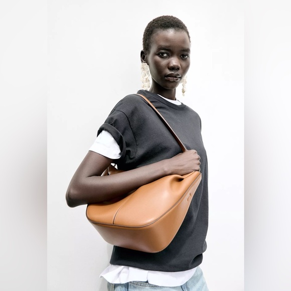 ZARA GATHERED SHOPPER TOTE BAG - Picture 2 of 9